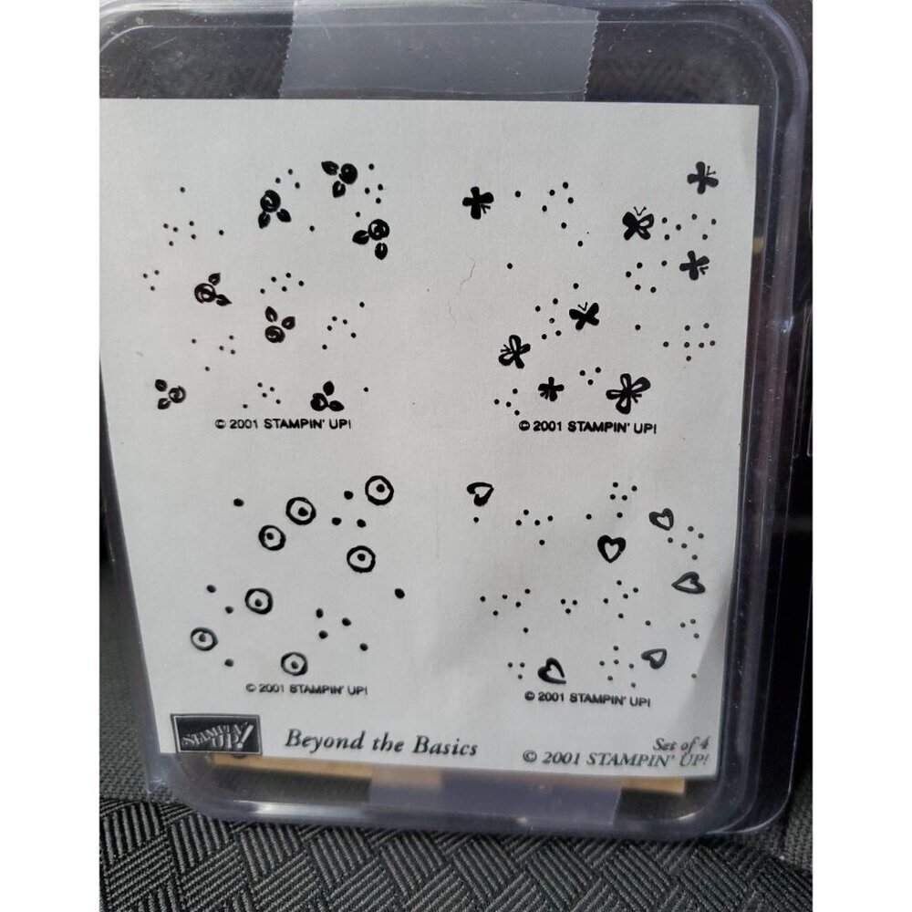 Stampin Up! Beyond The Basics Set of 4 Wood Mount Rubber Stamps 2001 Retired